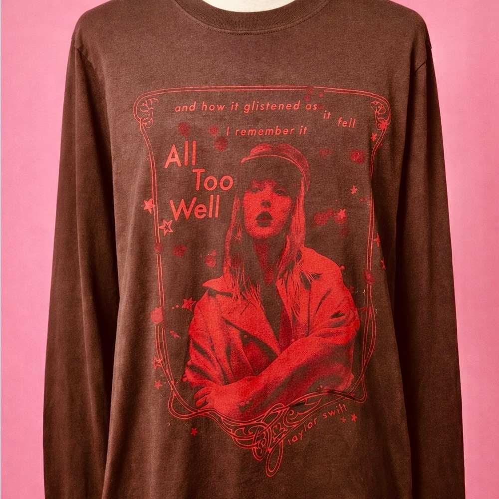 Taylor Swift All Too Well Long Sleeve Tee Red Era Graphic Shirt Swiftie Size M